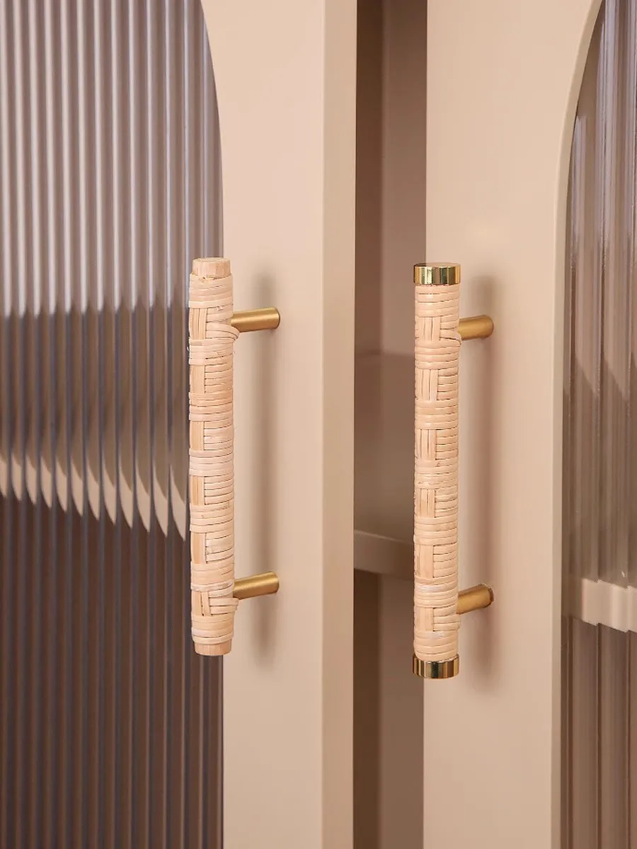 Rattan weaving Creative T shape Cabinet Handles Brass Modern Wardrobe Pulls Wooden Drawer Cupboard Door Knobs Furniture Hardware