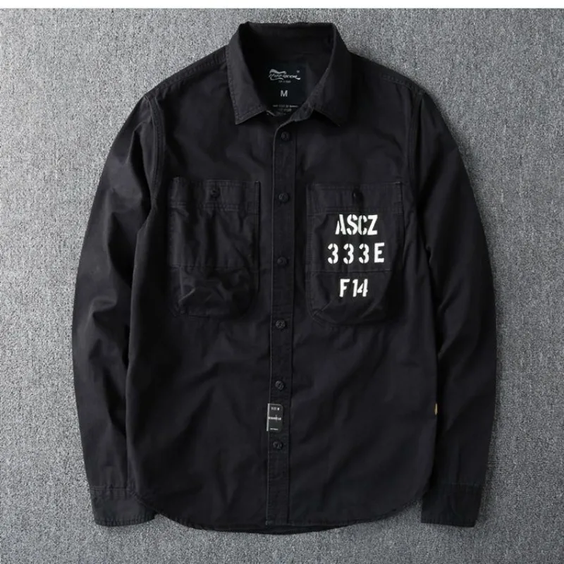 

American Retro Workwear Washed Shirt Pure Cotton Classic Long-sleeved Distressed Multi-pocket Shirt