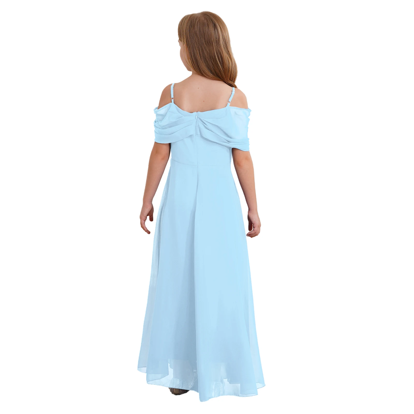 Kids Flower Girls Off Shoulder Chiffon Junior Bridesmaid Dress Elegant Princess Wedding Pageant Formal Ball Gown Maxi Dress
