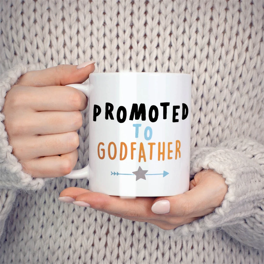 Promoted to Godfather Coffee Mug, Godfather Proposal Gift Birthday Novelty Coffee Ceramic Tea Cups White 11 oz