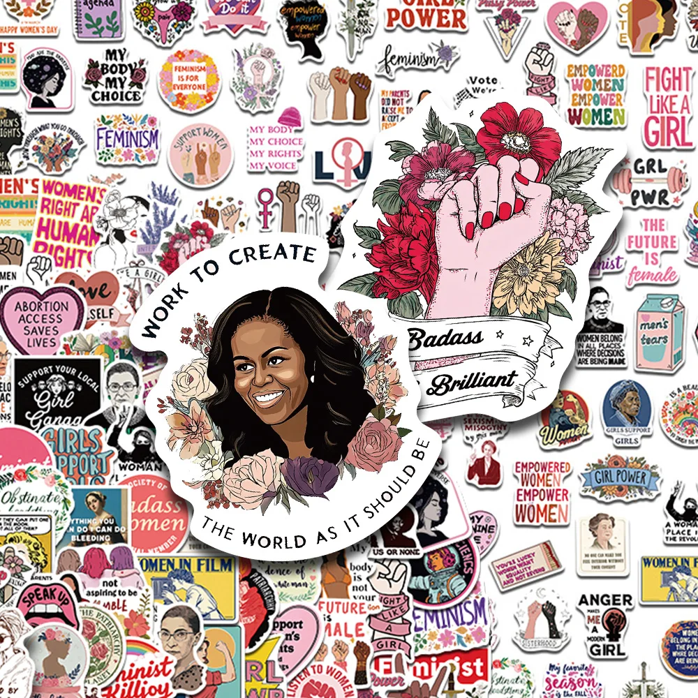 50/200pcs Cartoon Feminism Stickers Decals For Phone Scrapbook Skateboard Suitcase Refrigerator Graffiti Aesthetic Stickers