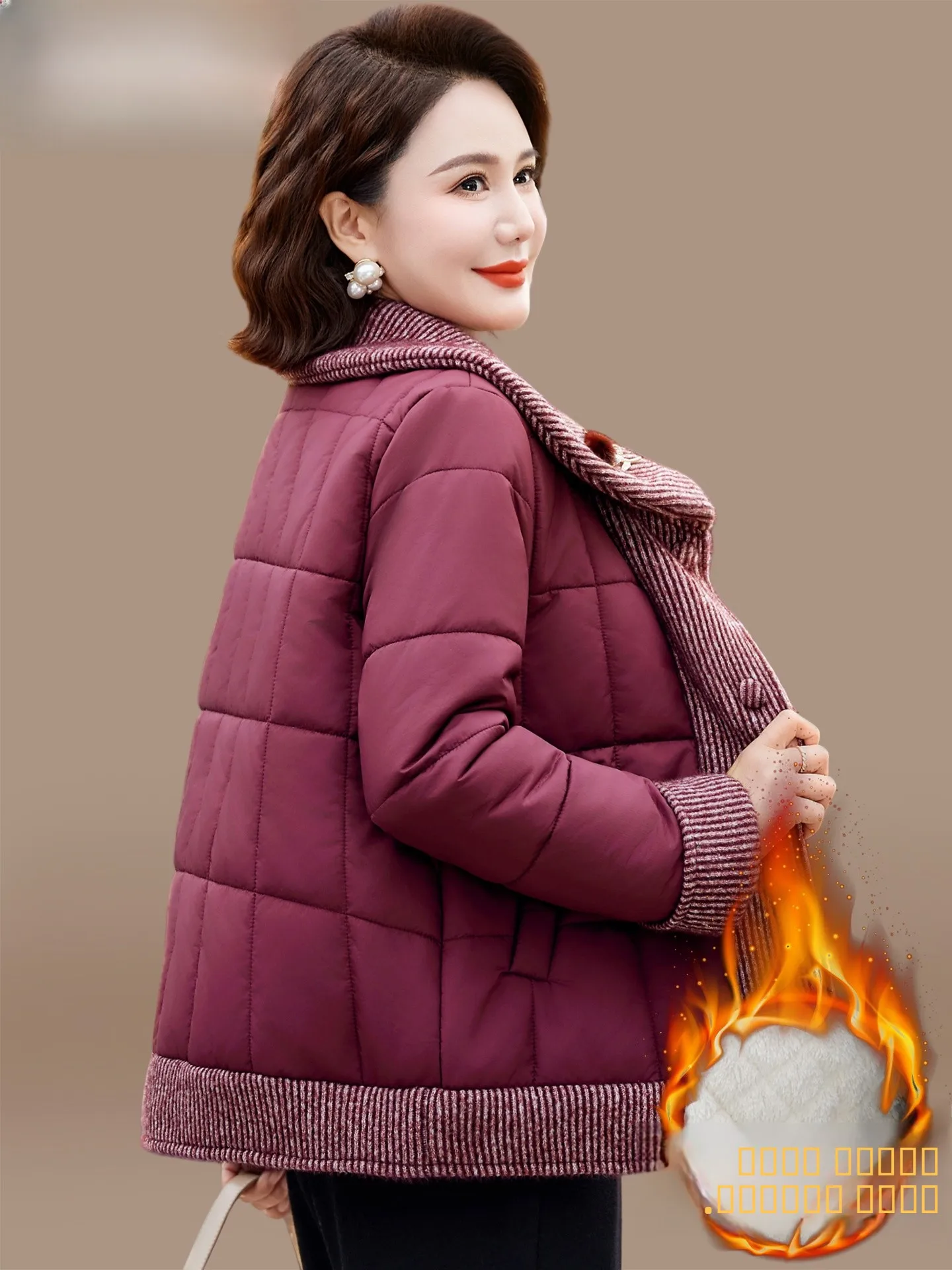 

Ele Thiened Fce Lined Cotton Jaet for Women over 50 Years Old Winter Outerwear Stand Fit Warm Cardigan Sle