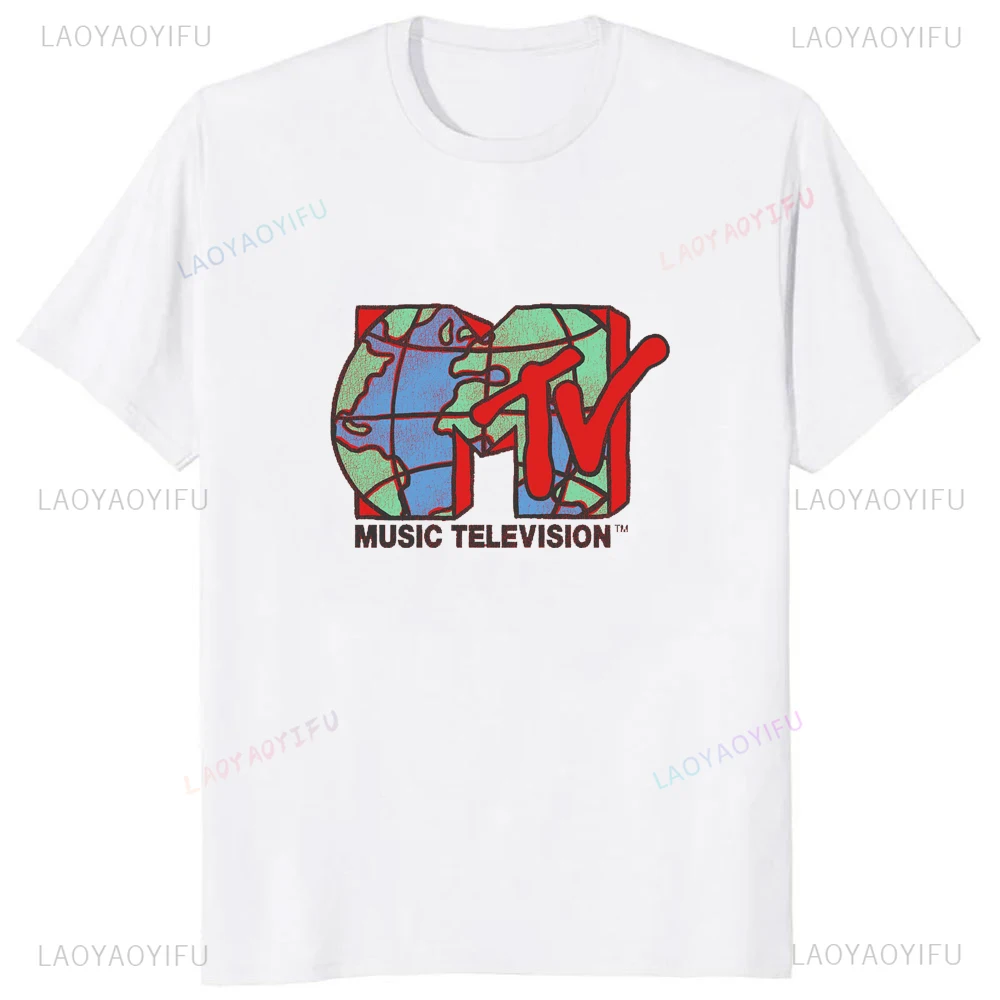 Homens e mulheres clássico MTV logotipo impresso t-shirt, moda casual, streetwear camiseta, confortável, respirável, streetwear, gráfico impresso, MTV