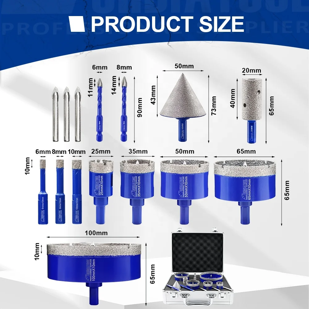 Triangle Shank Diamond Crown Core Drill Bit Set Diamond Hole Saw Kit for Porcelain Tile Marble Masonry Chamfer Milling Bits