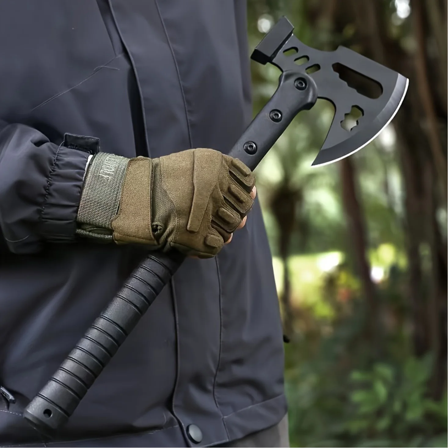 One-piece stainless steel survival axe, multi-purpose hammer | Camping and survival axe | Outdoor axe and hatchet combo | Durabl