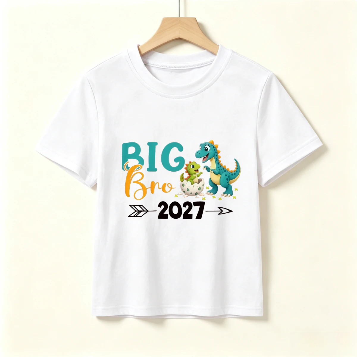 Promoted To Big Brother 2027 Dinosaur Kids T-Shirt Toddler Boys Pregnancy Announcement Tee Sibling Reveal Short Sleeve Solid Top