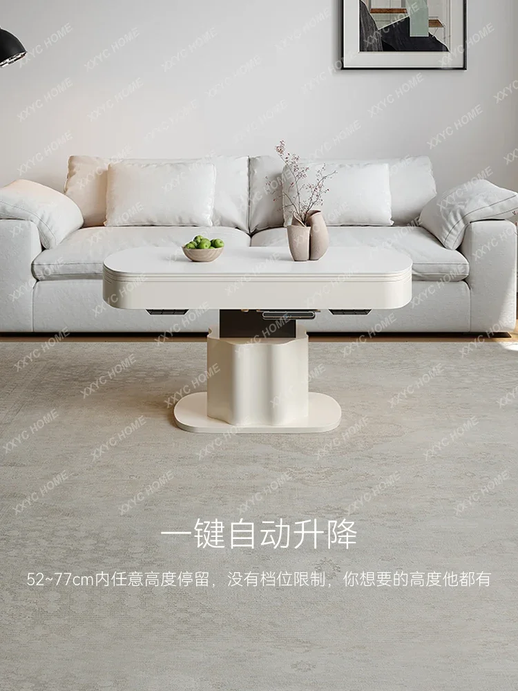 Lifting coffee table dining table dual-purpose rock slab living room household intelligent folding multi-functional heating fire