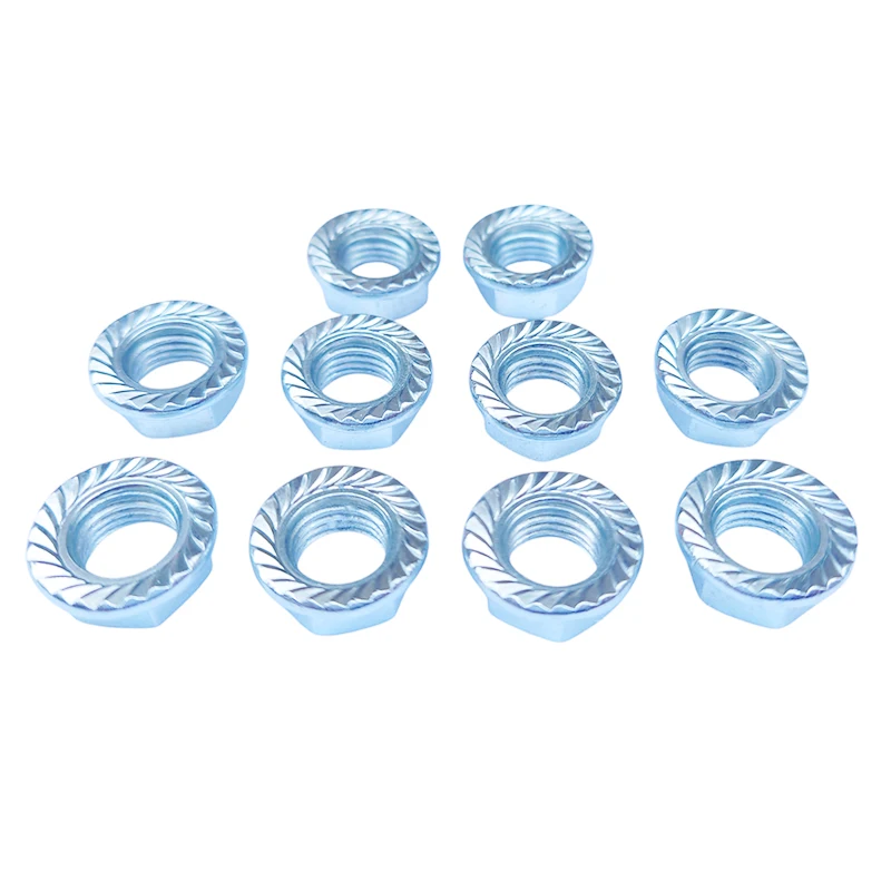 

Pack of 10 Light Blue Exhaust Port Nuts 5/16" X 24 Carbon Steel Serrated Hex Flange Lock Nuts for Secure Fastening