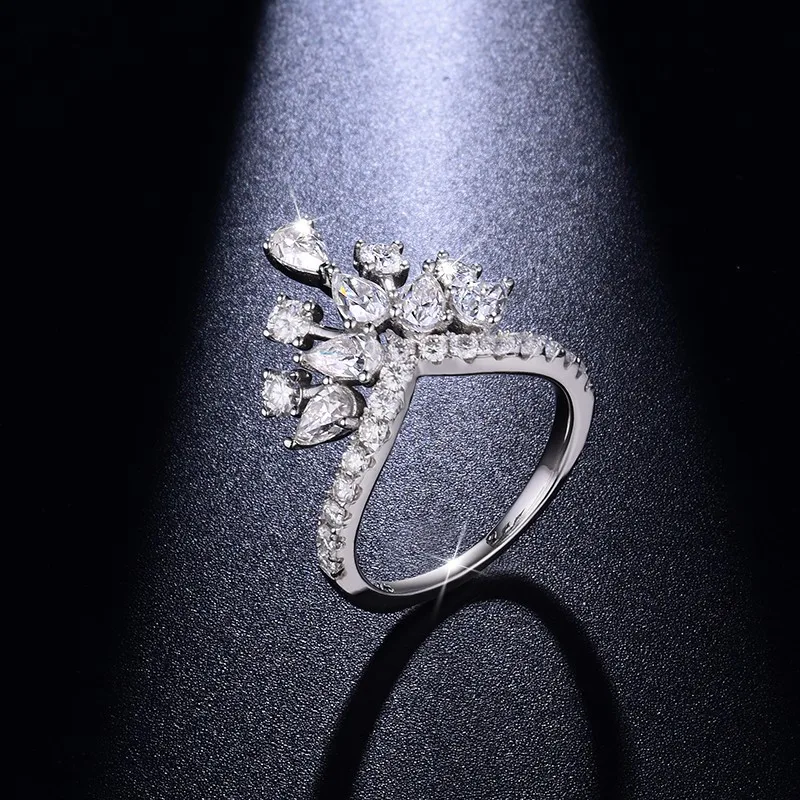 BOCAI New S925 Sterling Silver Jewelry Set With Moissanite Water Droplets Pear Shape Crown Engagement Ring Women's Selected