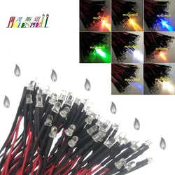 10pcs 3mm Flickering 3V DC Pre-Wired Water Clear Candle Leds Red Yellow Blue Green White Orange Purple Warm White Flicker