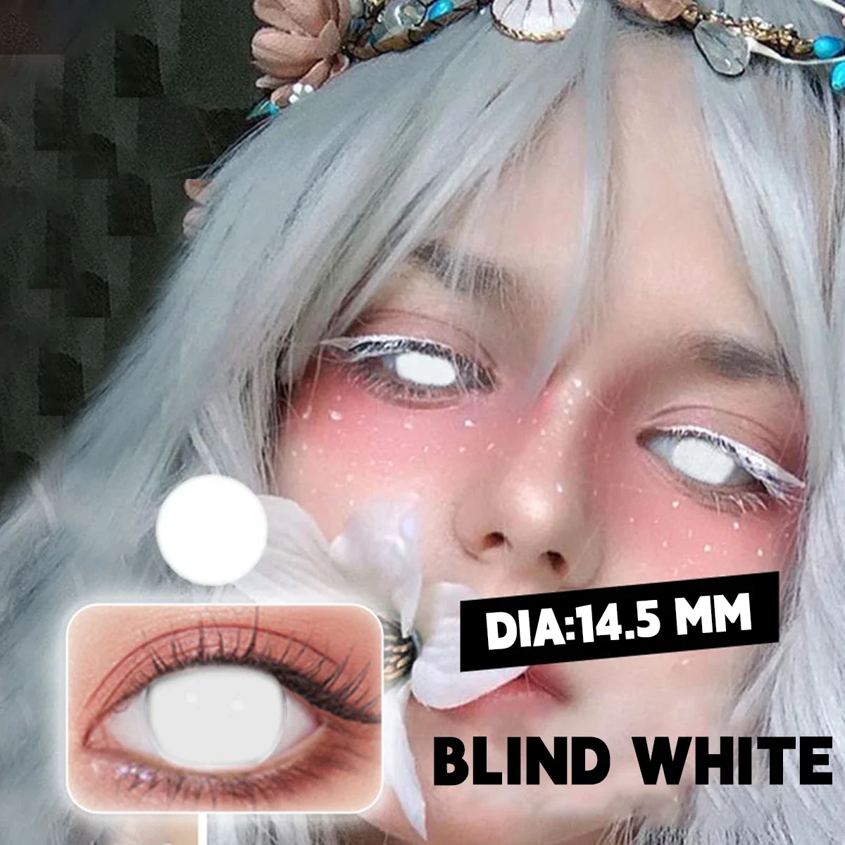 Lalens Weiße Blind-Block Farbige Kontaktlinsen Halbjährliche Weiche Linsen für Anime Cosplay Schwarze Cos-Kontaktlinsen für Coser Augen-Make-up – Detail 13