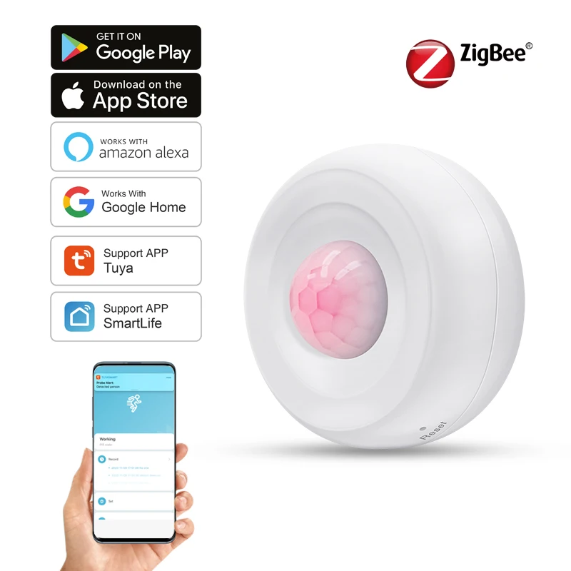 Tuya Smart Zigbee PIR Motion Detector Movement Sensor APP Control Notification with Alexa Google Home Need Zigbee Gateway