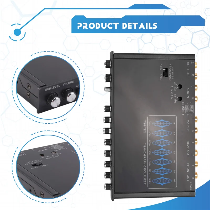 AA84 7 Band Car Equalizer เสียง EQ Tuning Crossover เครื่องขยายเสียงพาราเมตริกรถ Preamplifier Audio Equalizer +-12Db