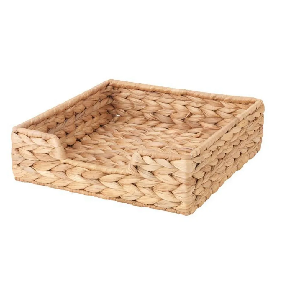 

Straw Woven Water Hyacinth Napkin Holder Square Handmade Hand Towels Storage Tray Natural Mildew Resistant
