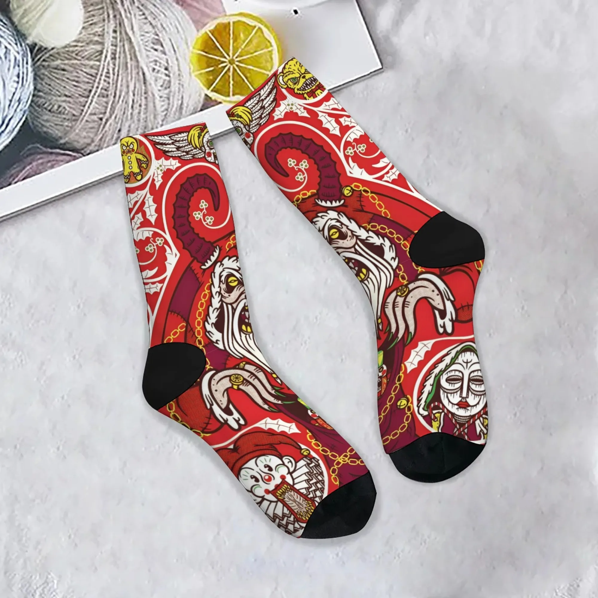 

Harajuku retro dark Christmas punk style casual socks, novel street-style ferocious Santa Claus print men's socks party gift