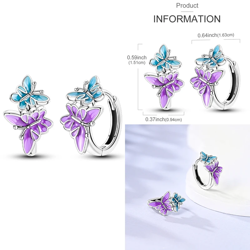 925 Sterling Silver Colored Diamond Zircon Earrings for Women  Morning Glory Butterfly Turtle Earrings Fashion Party Jewelry