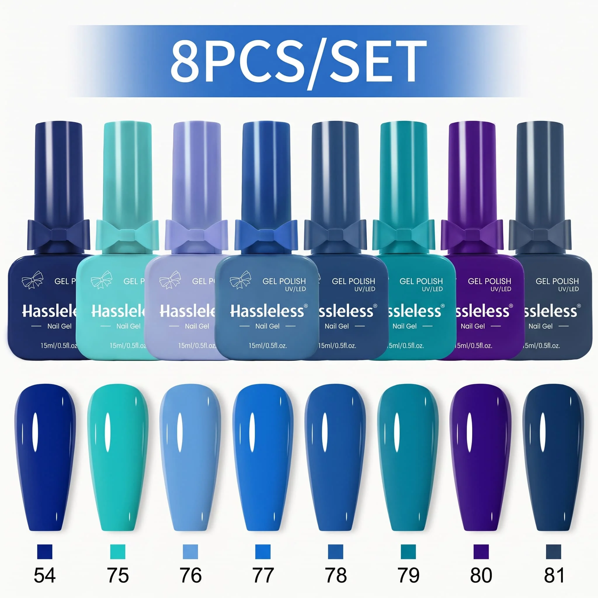 Hassleless 8-piece gel nail polish set, high-gloss mirror effect, suitable for all nail shapes, beginner-friendly, suitable for home DIY and professional salon manicures