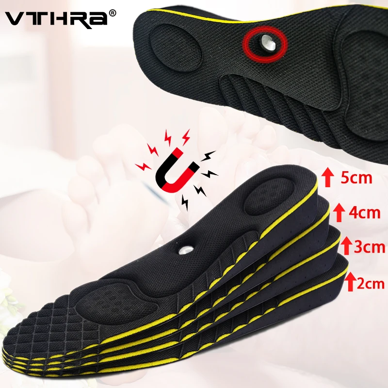 VTHRA 2-5cm Magnet Invisible Arch Height Increase Insoles Cushion Adjustable Shoes Heel Insert Taller Support Absorbant Foot Pad