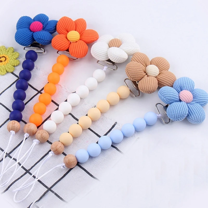 Pacifier Clip Chain Silicone Beads Flower Toddlers Crib Pendant Decors