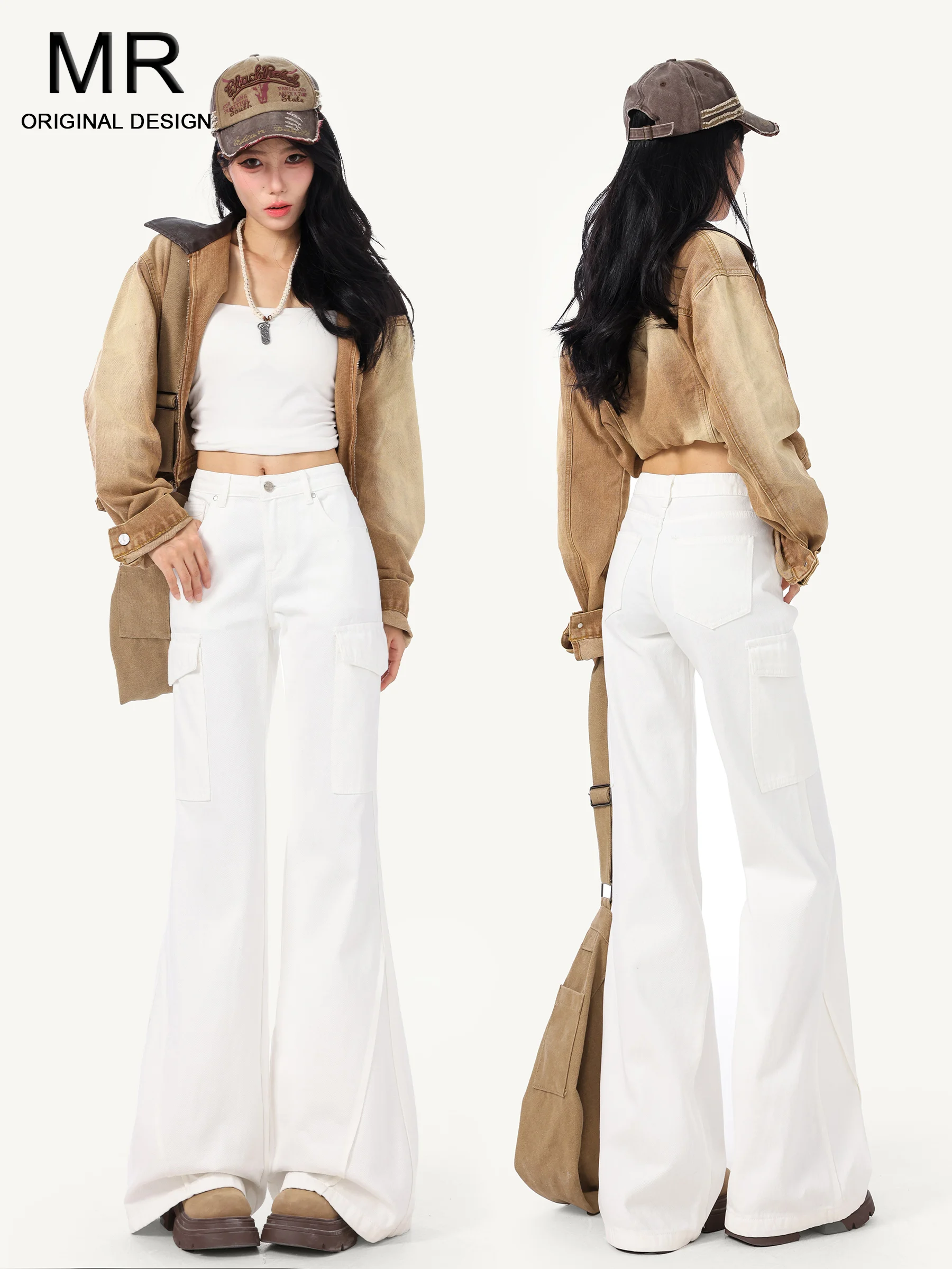 

Low Waist Bell Bottom Denim Jeans Women's Retro American High Street Style Casual Wear Cotton Blend Non Stretch Workwear