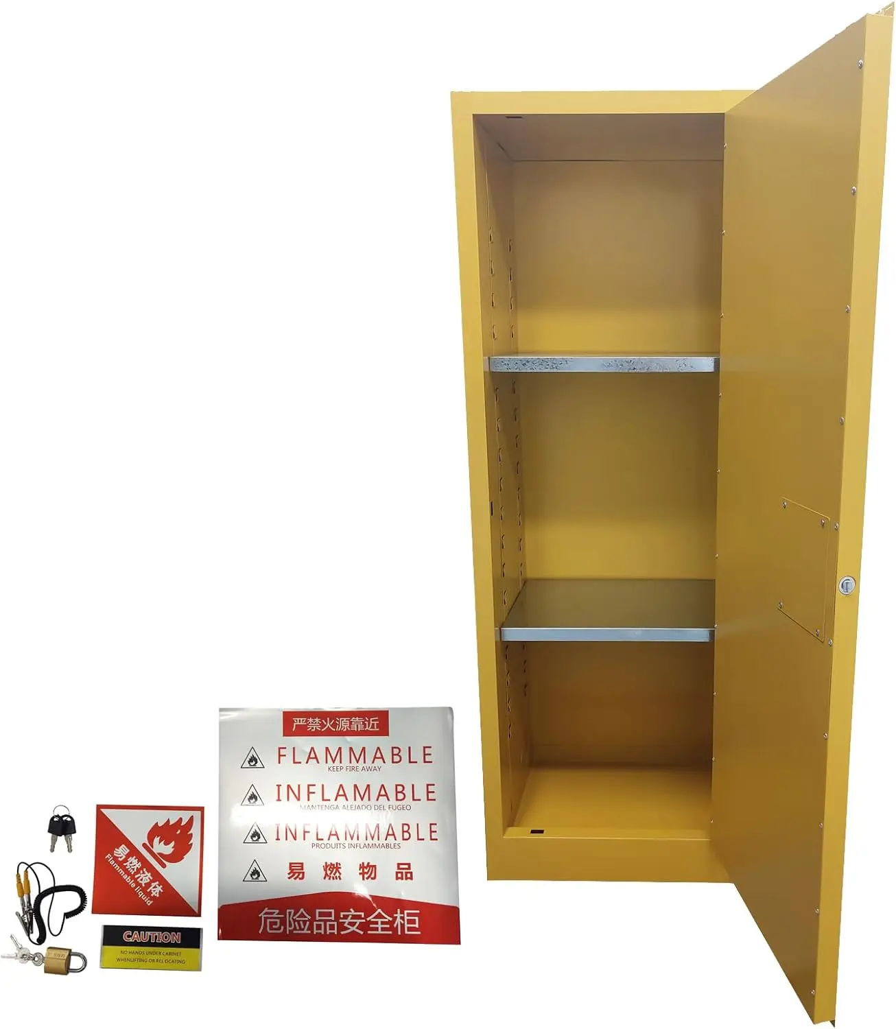 

Огнестойкое хранилище для реагентов емкостью 78 галлонов, сварной шкаф для легковосплатной жидкости размером 23,23 x 18,11 x 64,95 дюйма с регулируемой полкой