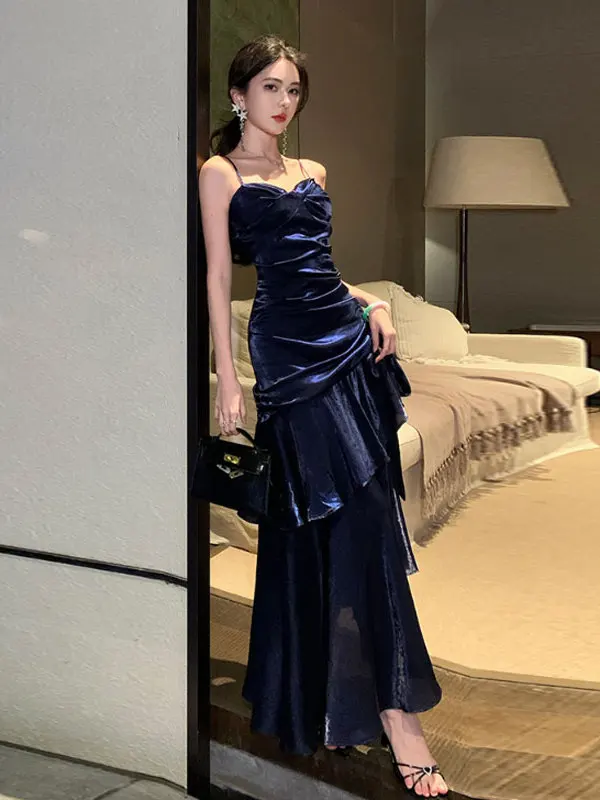 

Ele Mature Lady Dr High Waist Gown with Lace Trim Slim Fit Strapl Evening Dr Summer New Arrival Ci Commute Sui...