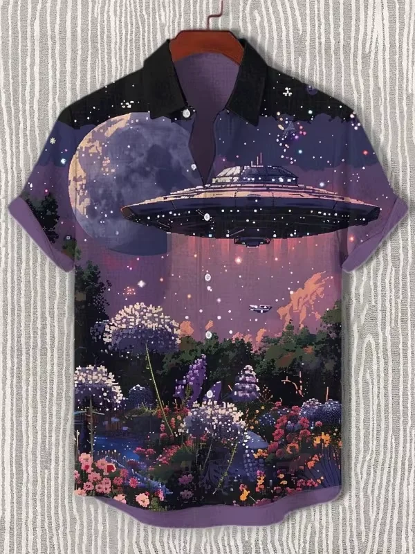 

Модная мужская рубашка с гавайской графикой, блузка с короткими рукавами и пуговицами с лацканами на лето, топы большого размера, повседневная мужская одежда