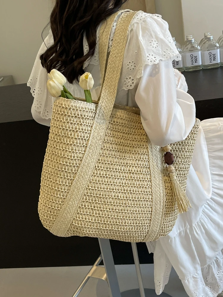 

Beach Vaion Large Capaci St Woven oulder Tote Bag Women's 2025 New Sle Underarm Sandbag Soft Handbag