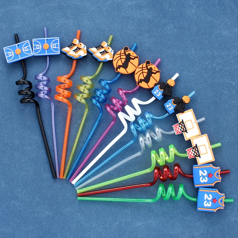 

12pcs Straws, Basketball Theme Straws, Reusable Spiral Straw for Drinking Milk and Water, Straws for Home Gathering Party
