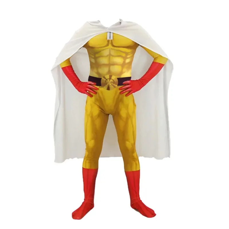 One Punch Man Cosplay Costumes Superhero Halloween Jumpsuits Outfits with Cloak Cape For Man Kid Saitama Anime Cosplay Bodysuit