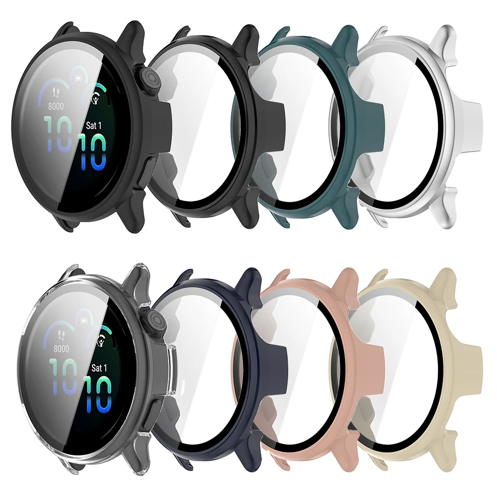 حافظة PC + زجاجية لهاتف Garmin Vivoactive 6/Vivoactive 5/GarminActive 5 واقي شاشة كامل غطاء إطاري