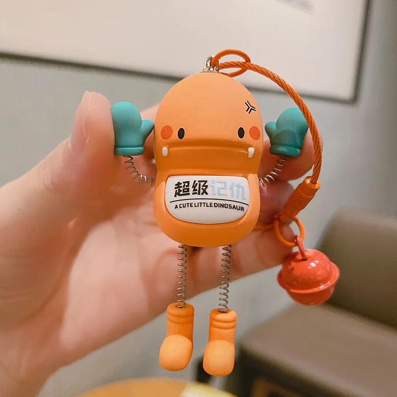 Cartoon Retractable Spring Neck Dinosaur Doll Keychain With Bell Creative Dinosaur Creative Durable Cartoon Keychain Decoration