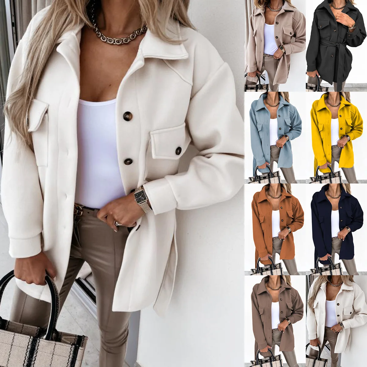 

Европа и Америка, новая мода, однотонная шерстяная куртка с ремешком 1709. # Женская модная верхняя одежда