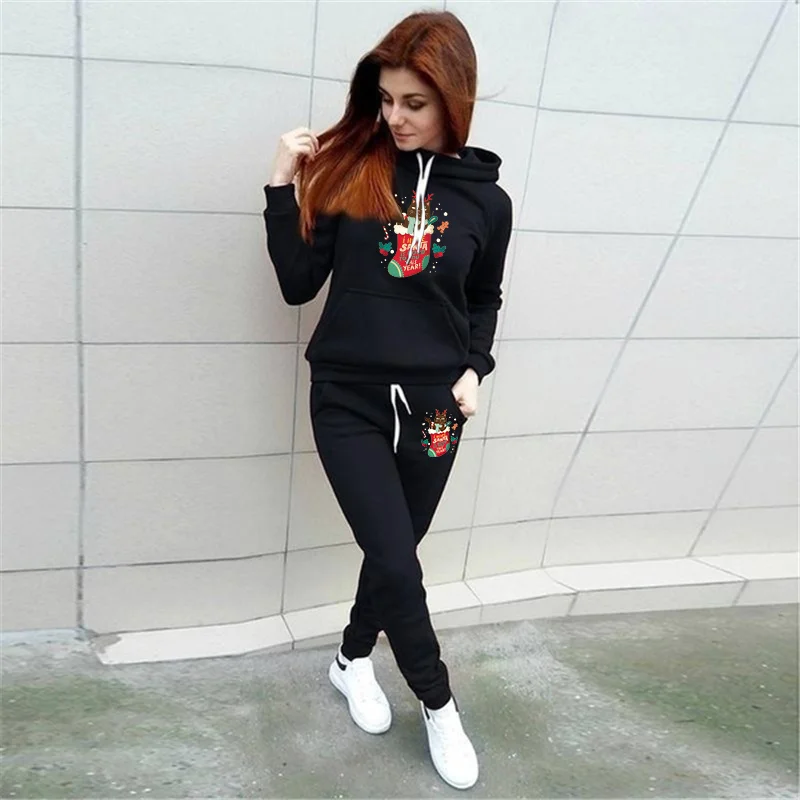 Latest Fashion Women\'s Harajuku Fall/Winter Outdoor Hoodie Set Casual Long Sleeve Pullover and Jogging Pants