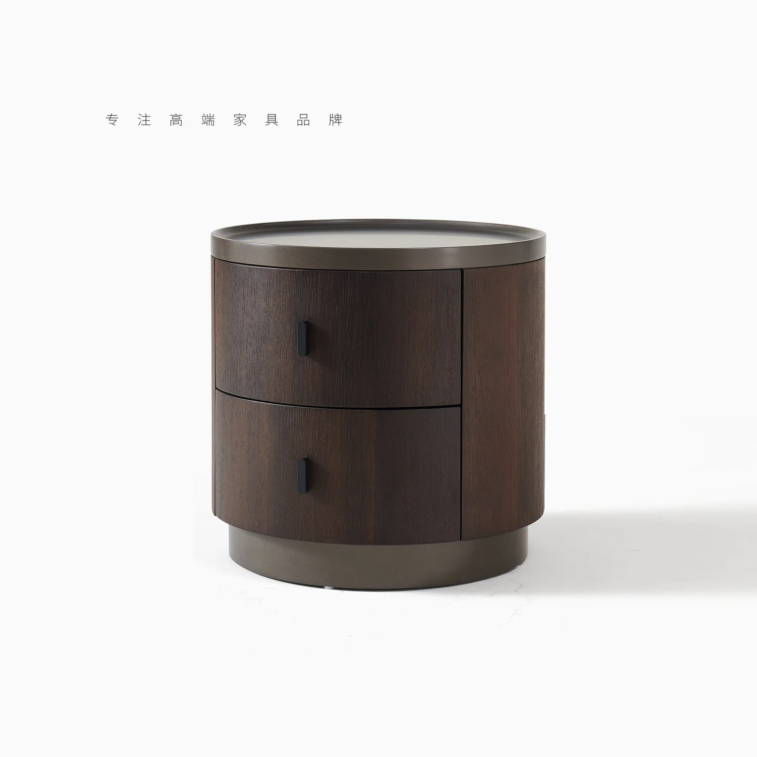 Solid wood bedside table Round design Smoke color Bedside storage cabinet Locker