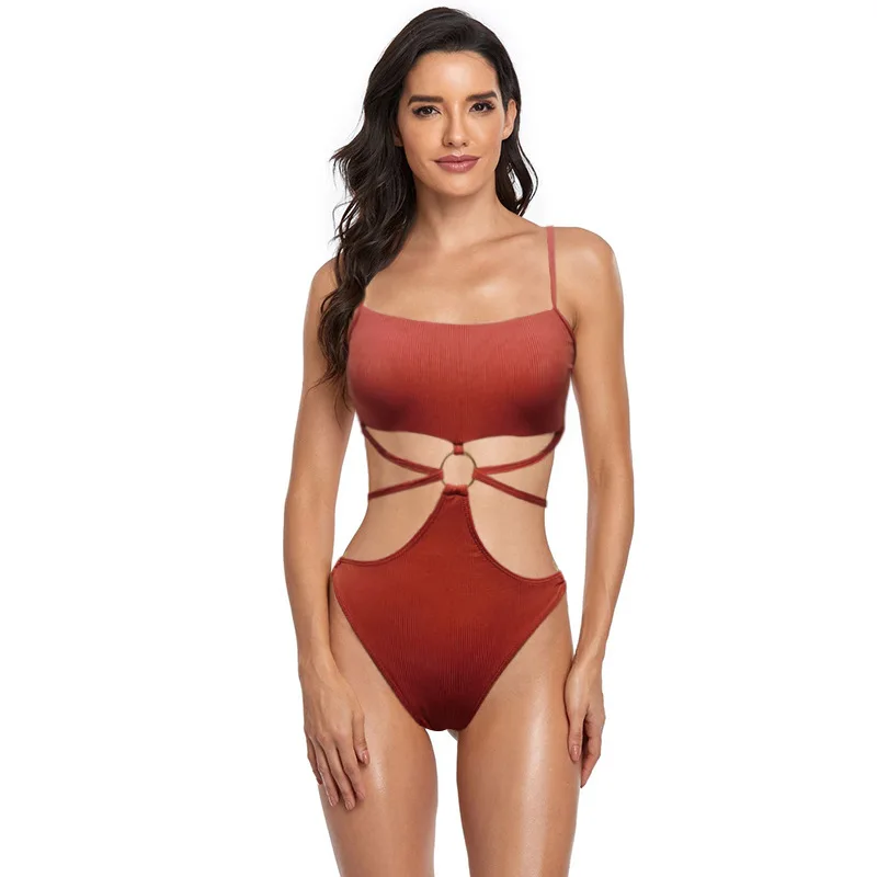 

Cut Out One Piece Swimsuit Thong Sexy Swimwear Women Monokini Summer Beachwear Orange Bodysuit Brazilian Biquini Bathing Suit