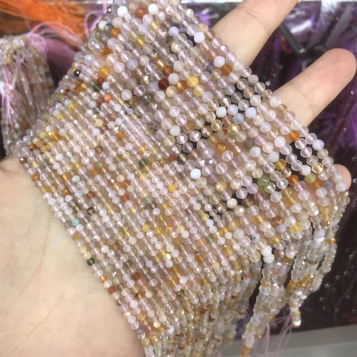 Natural Original Color Agate 2mm 3mm Faceted Agate Small Round Beads Loose Beads Beaded DIY Jewelry with Beads Work in Progress