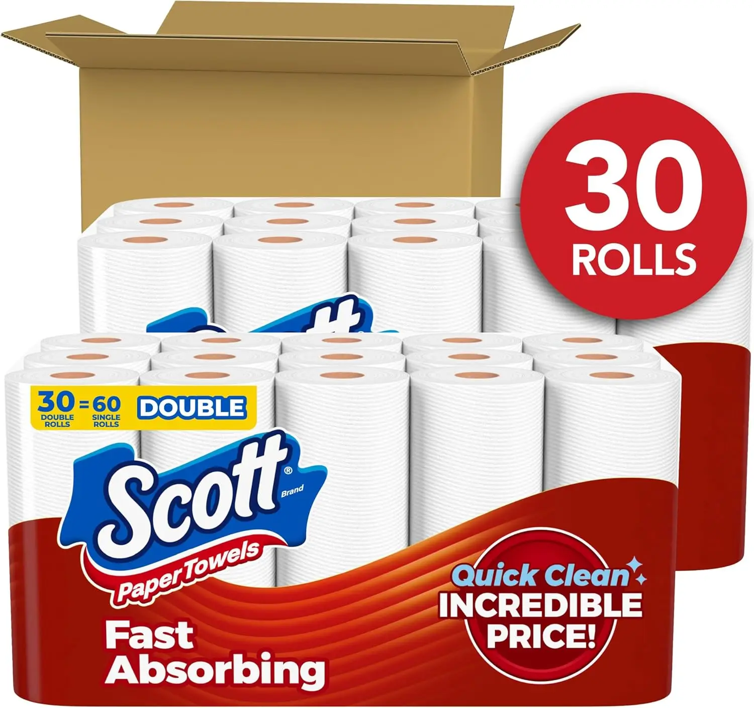 Choose-A-Sheet Paper Towels, 30 Double Rolls = 60 Regular Rolls, 108 Sheets Per Roll for Efficient Cleaning