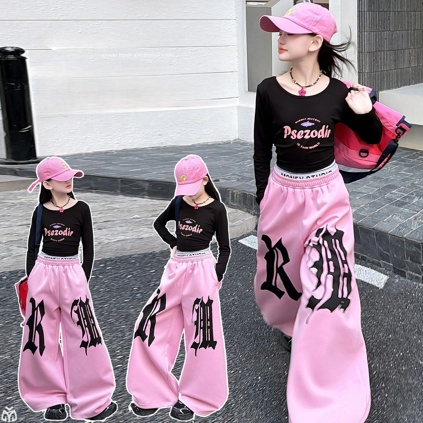 

Весенние хлопковые широкие брюки для девочек-подростков, топы с длинными рукавами, футболки с буквенным принтом, брюки для юниоров, детские комплекты для хип-хопа, джаза и уличных танцев