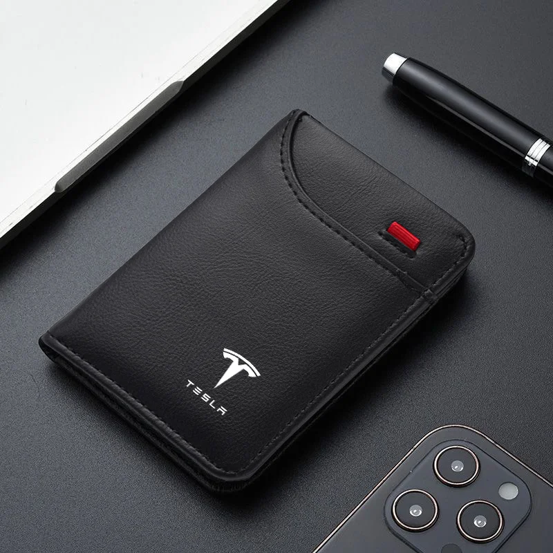 PU Leather Car Logo Wallet Credit Card Purse Portable Small Wallet For Tesla Model 3 Y S X 2021 Roadster Cybertruck Juguete