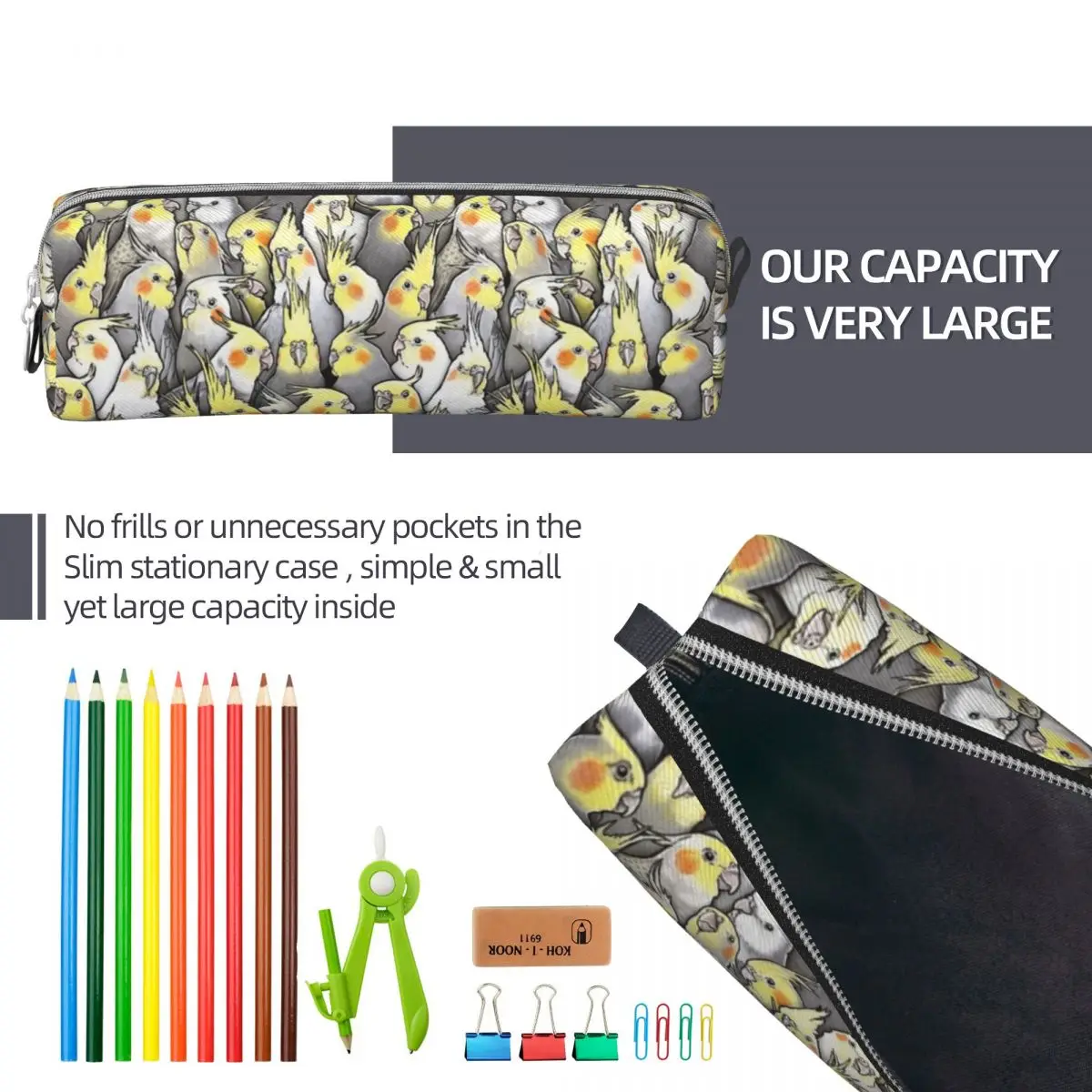 Cockatiel Animal Pencil Cases Parrots Bird Pen Box Bags for Student Big Capacity Students School Zipper Pencilcases