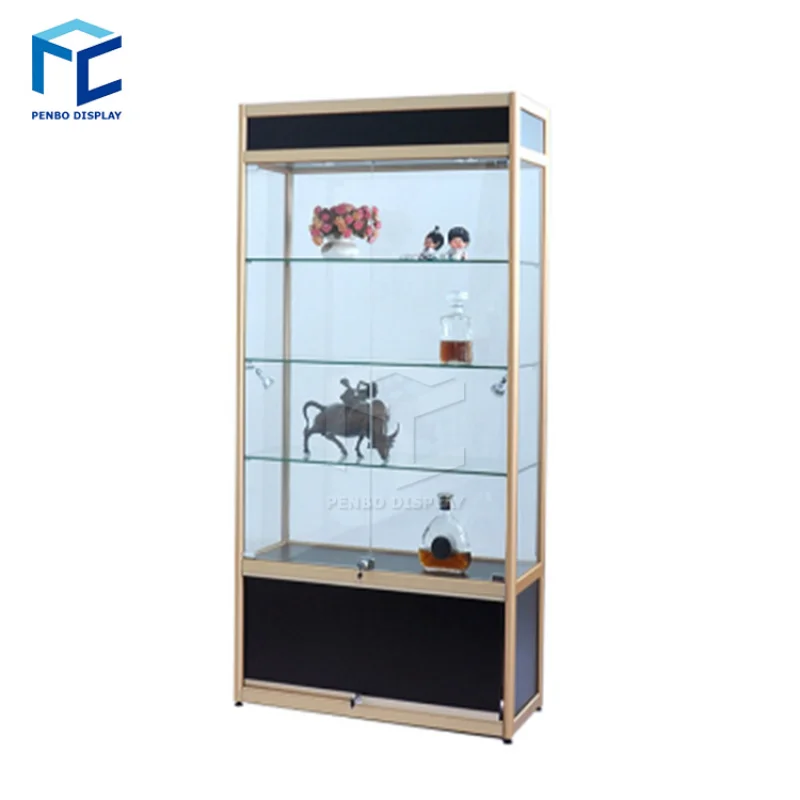 2025customized.Rectangle LED Lighting Transparent Mirror Backing Glass Showcase Products Display