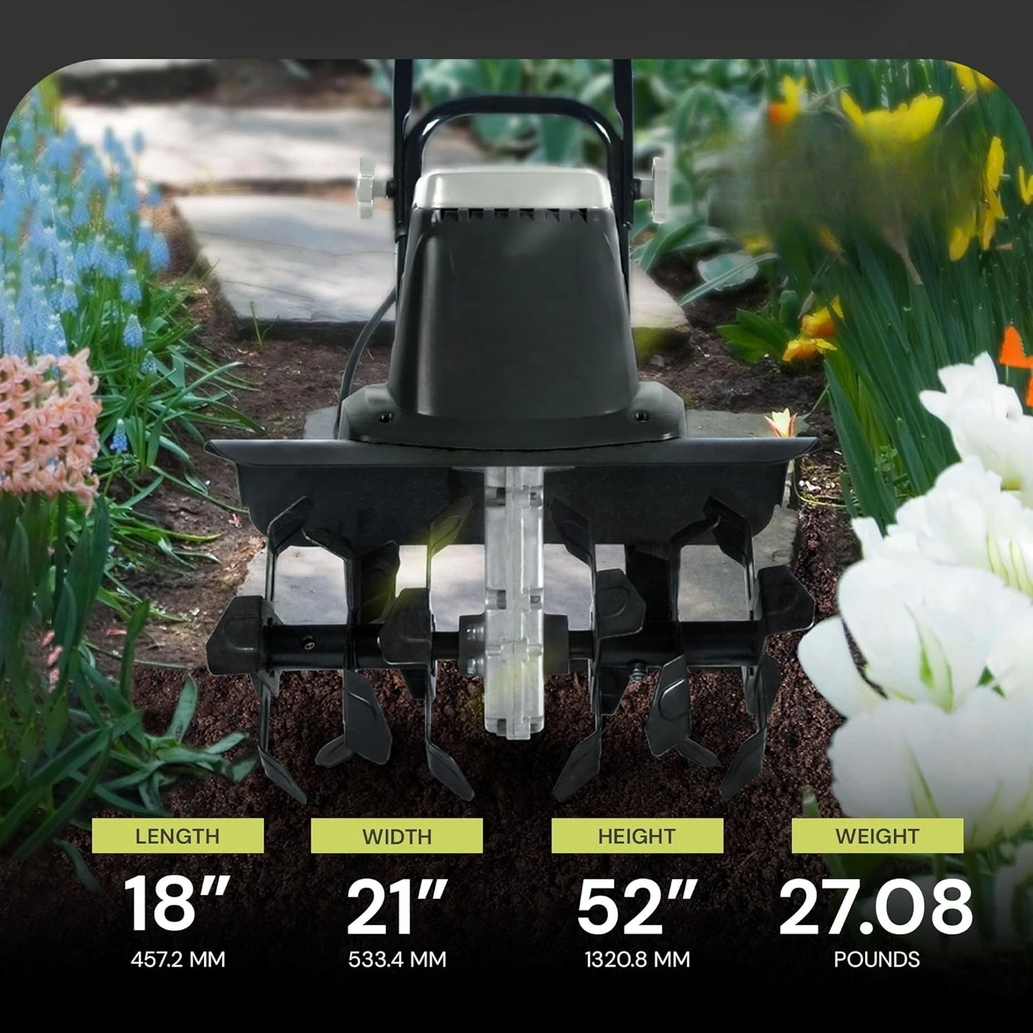 Cultivador elétrico de leme de jardim, latas de aço, 12 Amp, 16 polegadas, preto - Máquina de jardinagem resistente, gramados e pátios