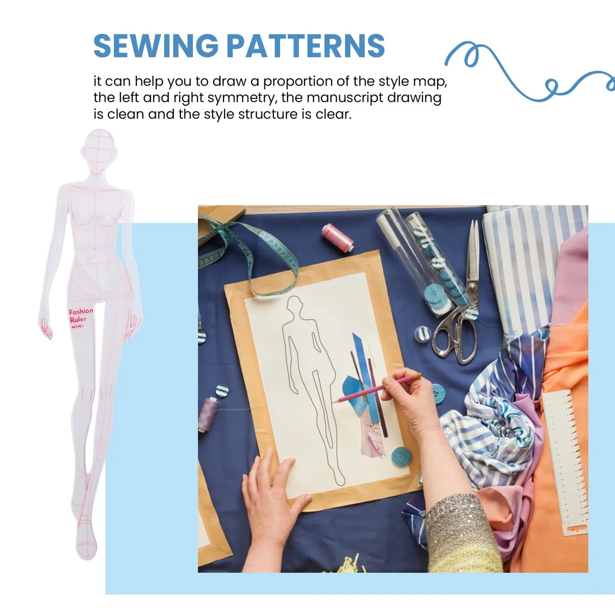 CHCH Fashion Illustration Rulers Sketching Templates Ruler Sewing Humanoid Patterns Design Clothing Measuring,Type A