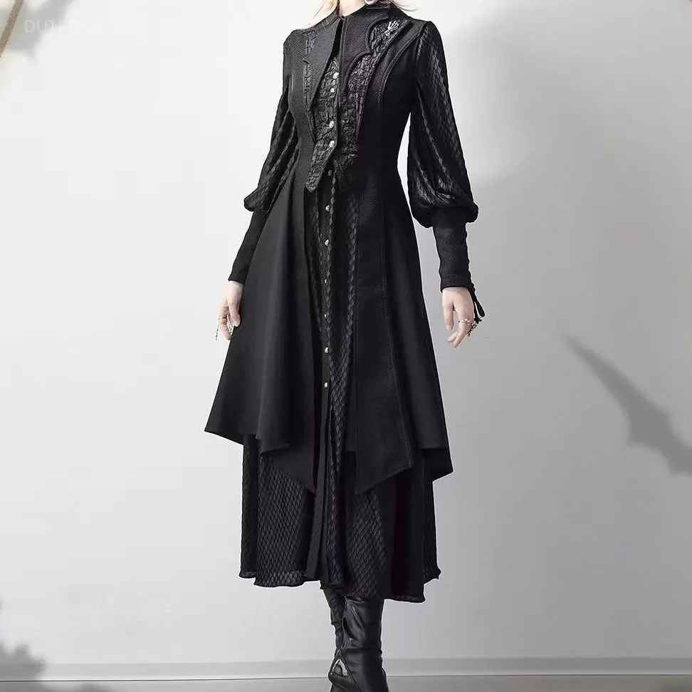 Streetwear Vintage Dragon Design Long Shirt Dresses Grunge Y2k Aesthetic Vestidos Gothic Harajuku Women Men Cosplay Grunge Dress