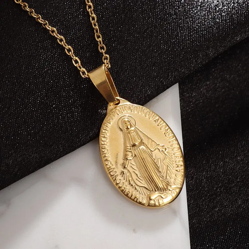 Medal naszej panny z Guadalupe wisiorek ze stali nierdzewnej naszyjnik z maryją panny biżuteria modlitewna dla kobiet katolicki prezent — zdjęcie 3
