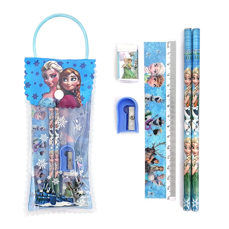 4Pcs/Set Disney Spiderman Mcqueen Mickey Mouse Frozen Theme Kids Pencil Sharpener Ruler Eraser School Supplies Stationery Set