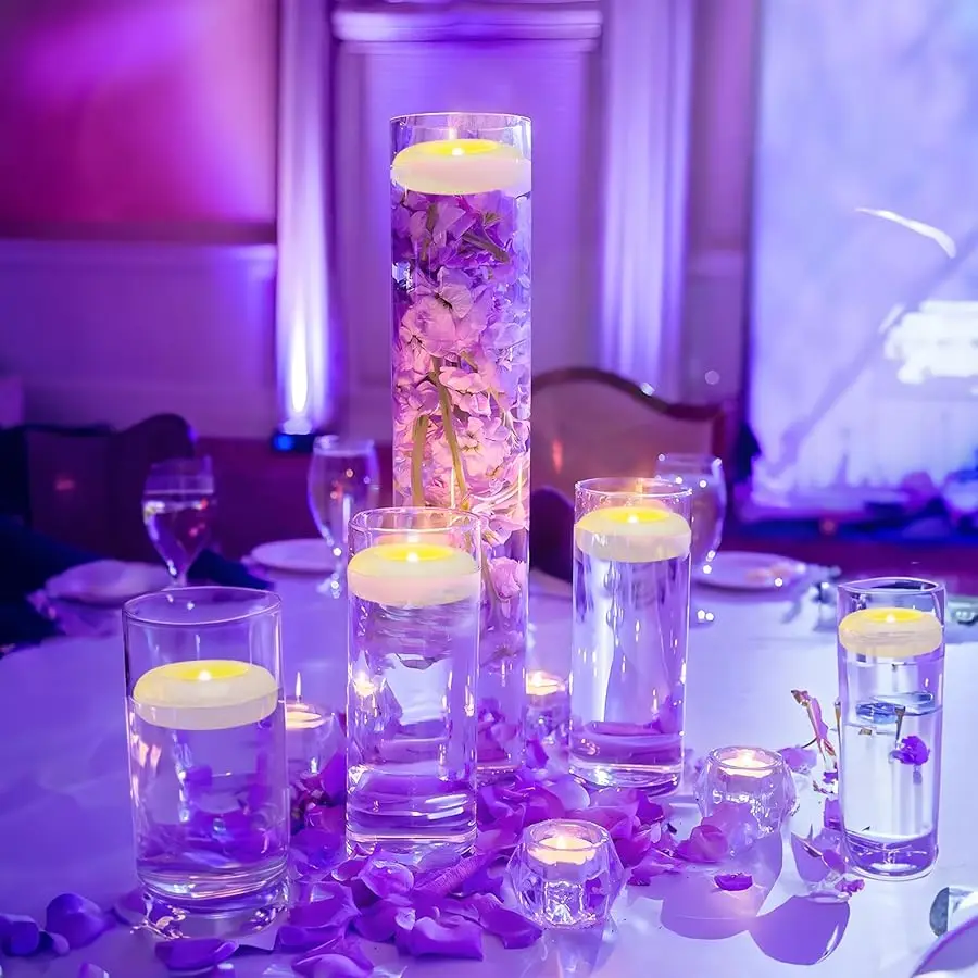 3 Inch Floating Candle Plastic Waterproof Flameless Floating LED Candle Light Glass Cup Candlestick Tube Vase Dining Table Art