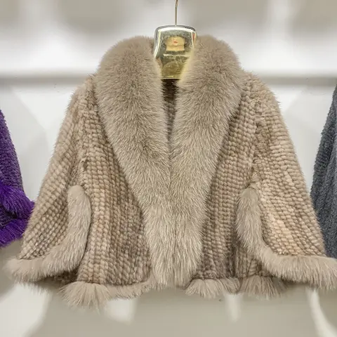 New Real Mink Fur Poncho Knitted 100% Natural Real Mink Fur Shawl Natural Fox Fur Collar cape Autumn Winter Mink Fur Scarfs