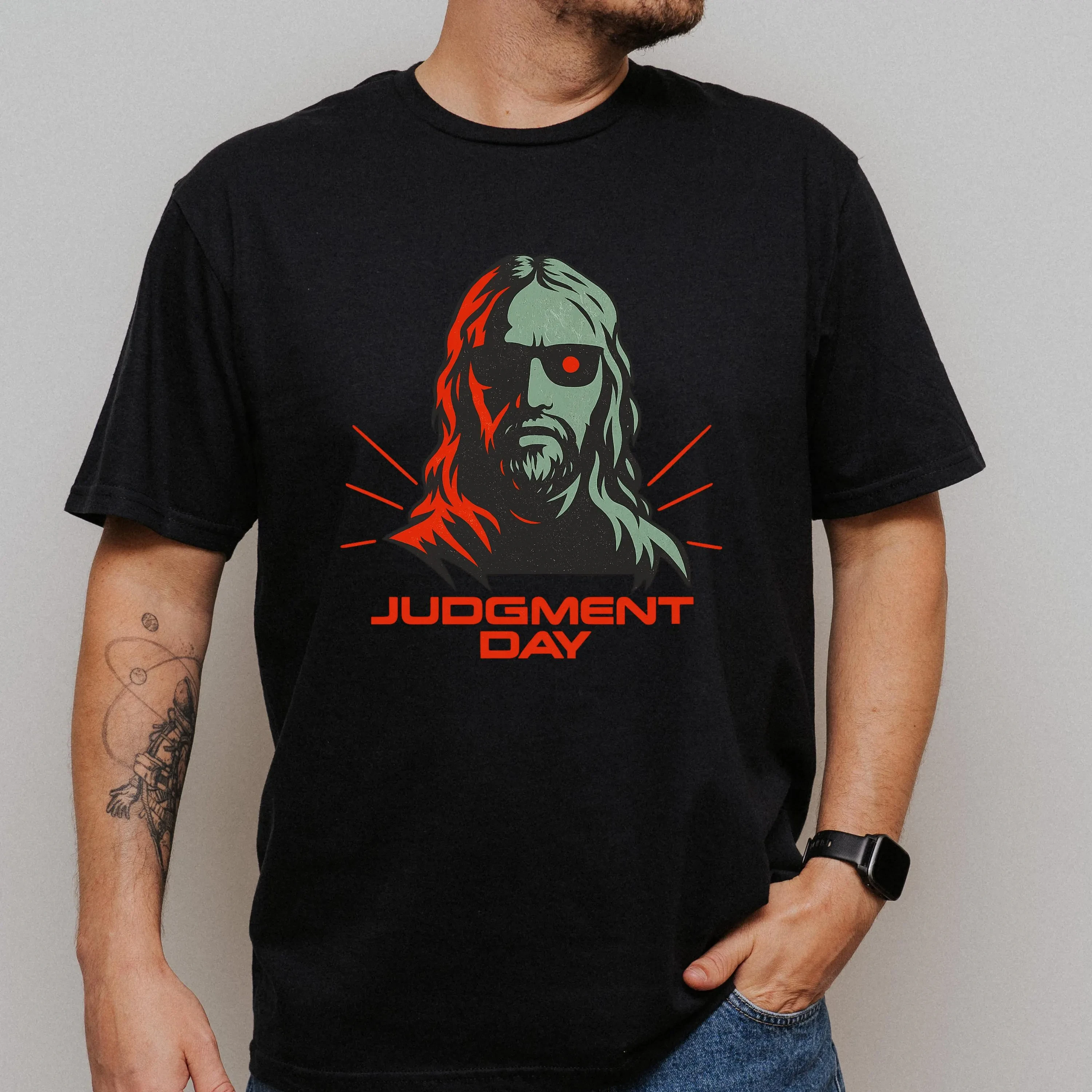 เสื้อยืดวันพิพากษาพระเยซูเทอร์มิเนเตอร์ ลายตลก แนวคริสเตียน สำหรับฤดูร้อน เสื้อยืดทรงหลวม ระบายอากาศได้ดี สำหรับผู้ชายและผู้หญิง